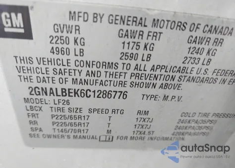 2012 Chevrolet Equinox Ls z USA, uszkodzony, nr VIN 2GNALBEK6C1286776